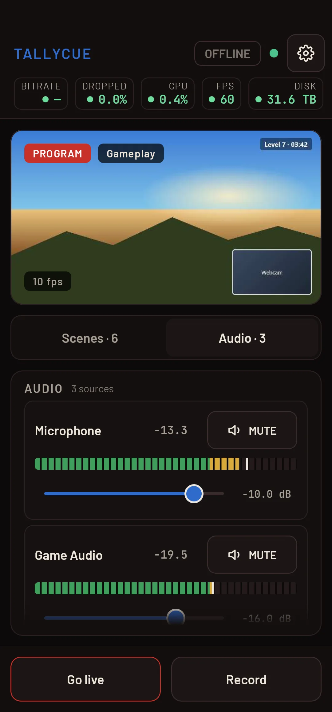 Phone Audio tab with Microphone and Game Audio meters, volume sliders and mute buttons